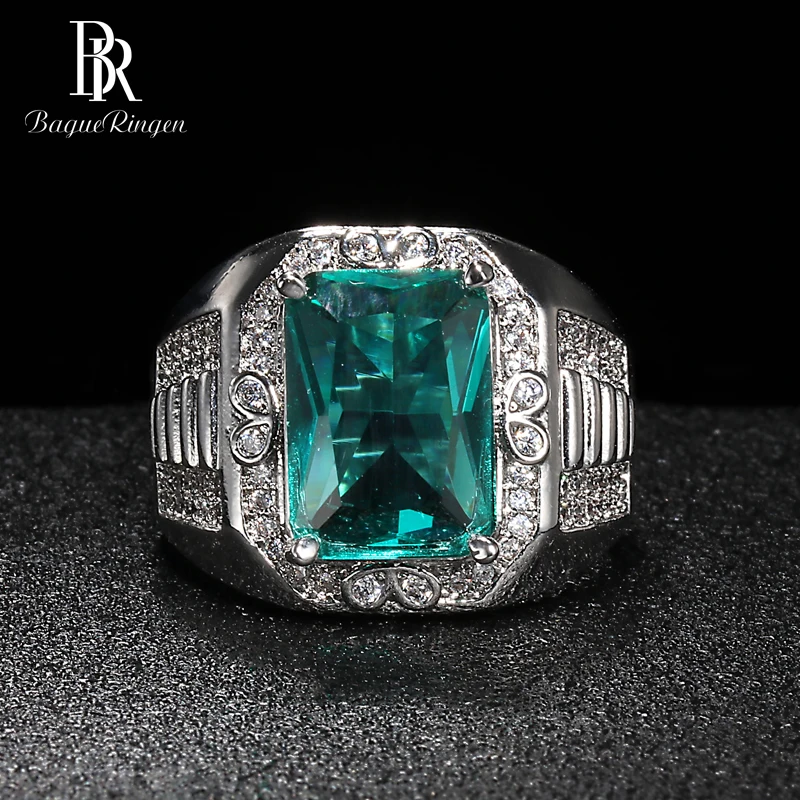 Зеленый Bague Ringen, роскошные ювелирные украшения, серебро 925, кольцо для женщин, прямоугольные драгоценные камни, геометрические изумруды, Женский Подарок на годовщину - Цвет камня: Зеленый