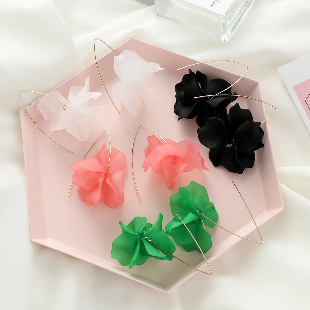 New Fashion Multicolored Resin Flower Long Earrings Handmade Sweet Bohemia Petal Dangle Stud Jewelry For Women Gifts stud earrings dangle earrings long earrings flower earrings