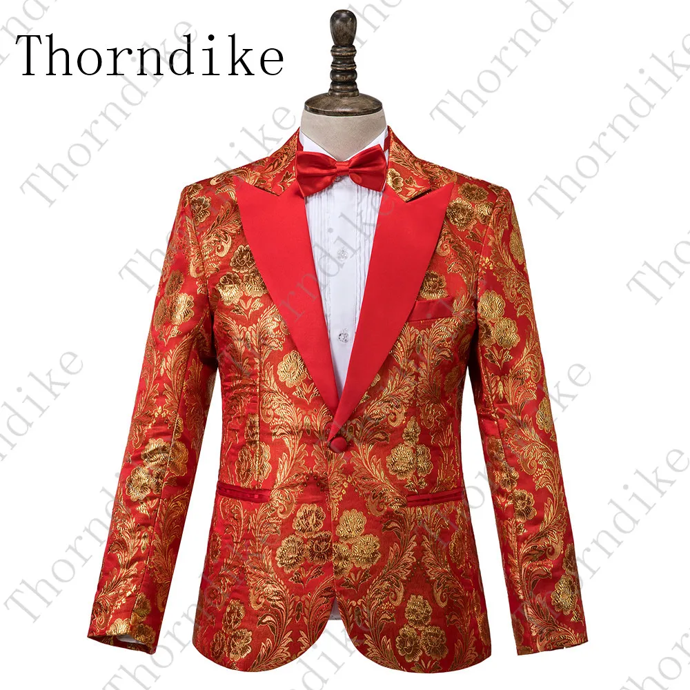 style 17 Thorndike розовый пиджак для мужчин с принтом приталенный Блейзер Сливовый цветок Мужская сценическая одежда Блейзер стильный вечерние свадебные куртки - Цвет: style 17