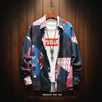 

UYUK Spring Wear New Printing Pattern Decoration Of The Street Style Fashion All Take Long Sleeve Shirt Men Homme Casual