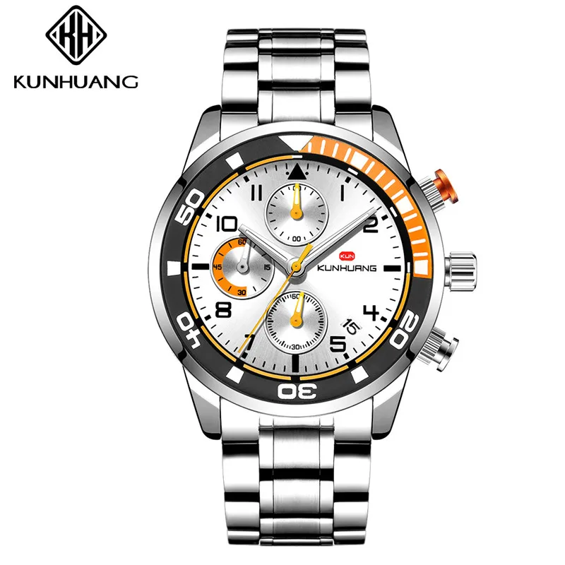 

KUNHUNAG Watch Men Gift 2020 Fashion Quartz Clock Man Watches Top Brand Luxury Stainless Steel Strap Waterproof Sport Wristwatch