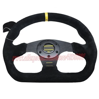 

Flat Auto Suede Leather Steering Wheel Racing Sport Steering Wheel 320mm Universal Game Steering Wheel D shape