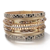 Amorcome Snakeskin Pattern Leather Bracelets for Women 2020 Trendy Metal Pipe Wide Multilayer Wrap Bracelet Female Jewelry