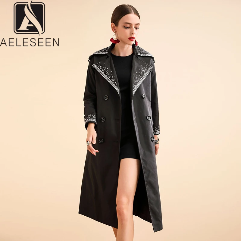 AELESEEN/, Весенняя Офисная Женская ветровка с широким поперечным плечом, свободный стиль, роскошная вышивка, высококачественное х-длинное пальто для женщин