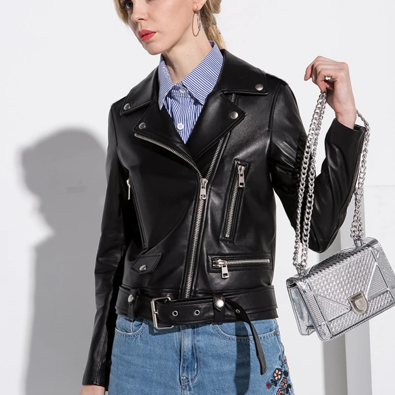 Женские Байкерские Куртки из натуральной овечьей кожи на осень и зиму | Женская