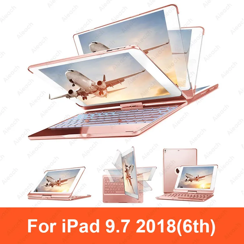 9.7 2018 6th Rose Чехол для iPad Pro 11 10,5 9,7 7 цветов с подсветкой 360 Rotatio Беспроводной Bluetooth клавиатура чехол для iPad 6th 5th воздуха на возраст 1, 2, 3 - Цвет: 9.7 2018 6th Rose
