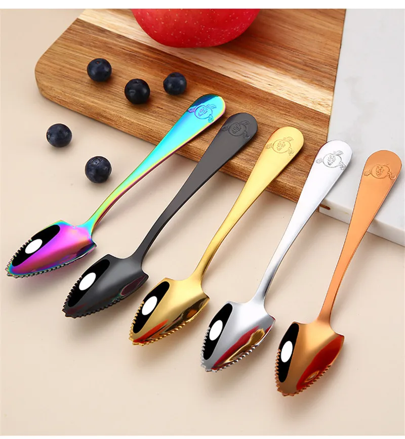 

ZOLLOR kitchen Portable Creative spoon 304 stainless steel fruit scraping clay spoon tableware with serrated apple puree spoon