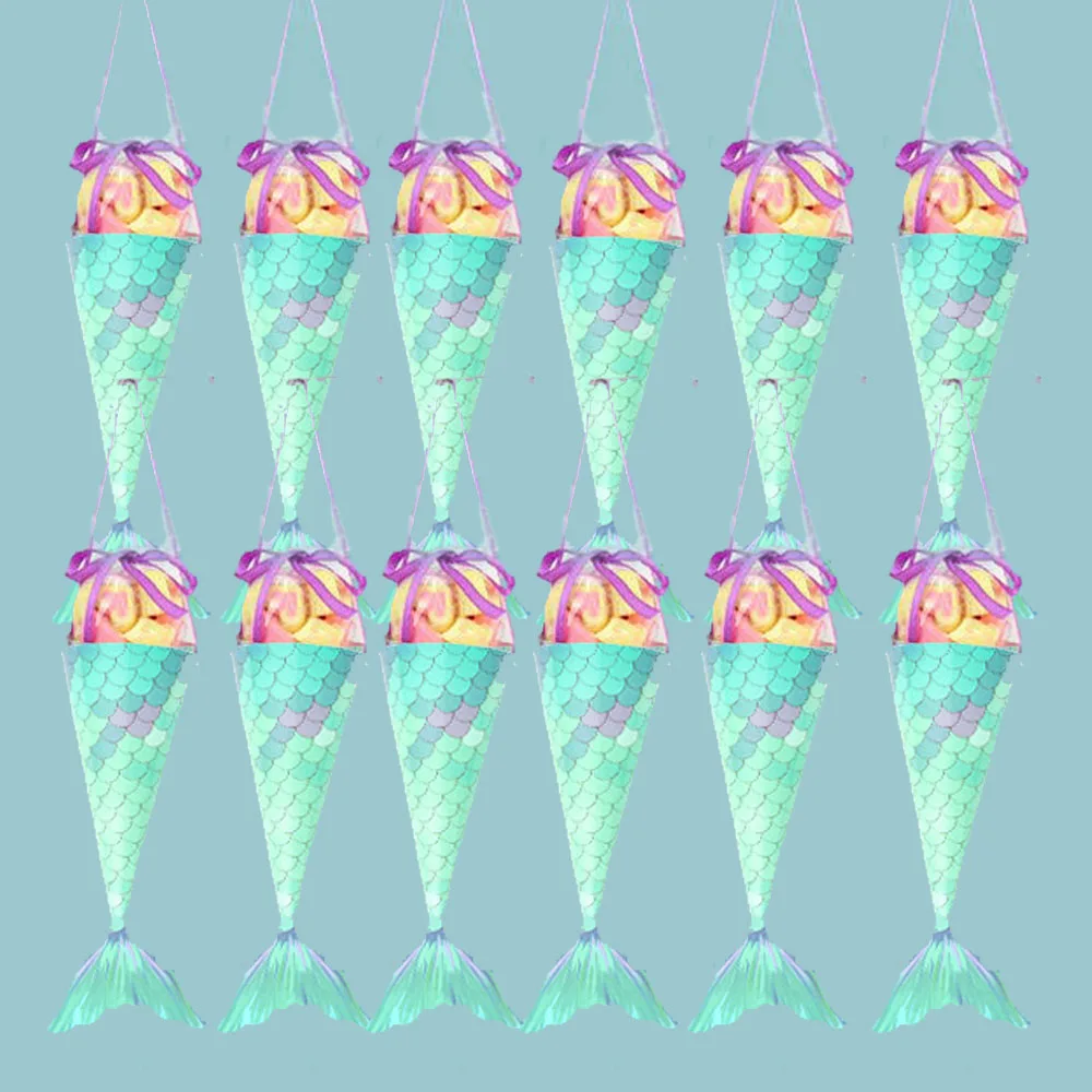 12pcs green Коробки для попкорна с изображением единорога, бумажная коробка для конфет с изображением русалки, пластиковые подарочные сумки для конфет для детей, праздничные вечерние принадлежности для дня рождения - Цвет: 12pcs green