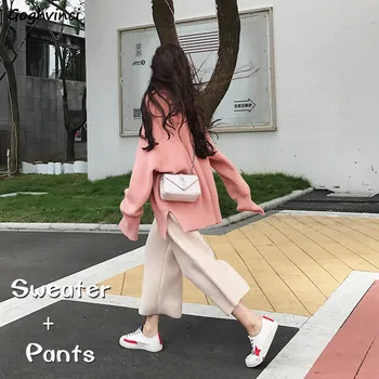 

Women Sets Solid Simple All Match Plus Size Casual Long Sleeve O-neck Womens Two Piece Set Korean Style New Fashion Soft Warm