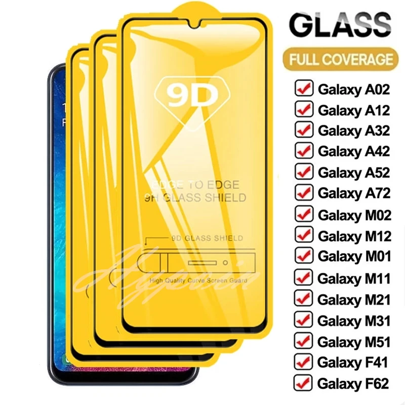 9D 3Pcs Copertura Completa Di Vetro Temperato Per Samsung Galaxy A51 A52 A71 A72 A31 A32 A42 A50 A70 Protezioni Di Schermo Per F41 F62 M51 M31S