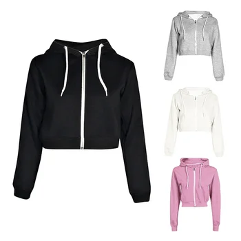 

New Casual Zipper Sweat Shirt Solid Full Sleeve Slim Female Wholesale Outerwear Spring Winter