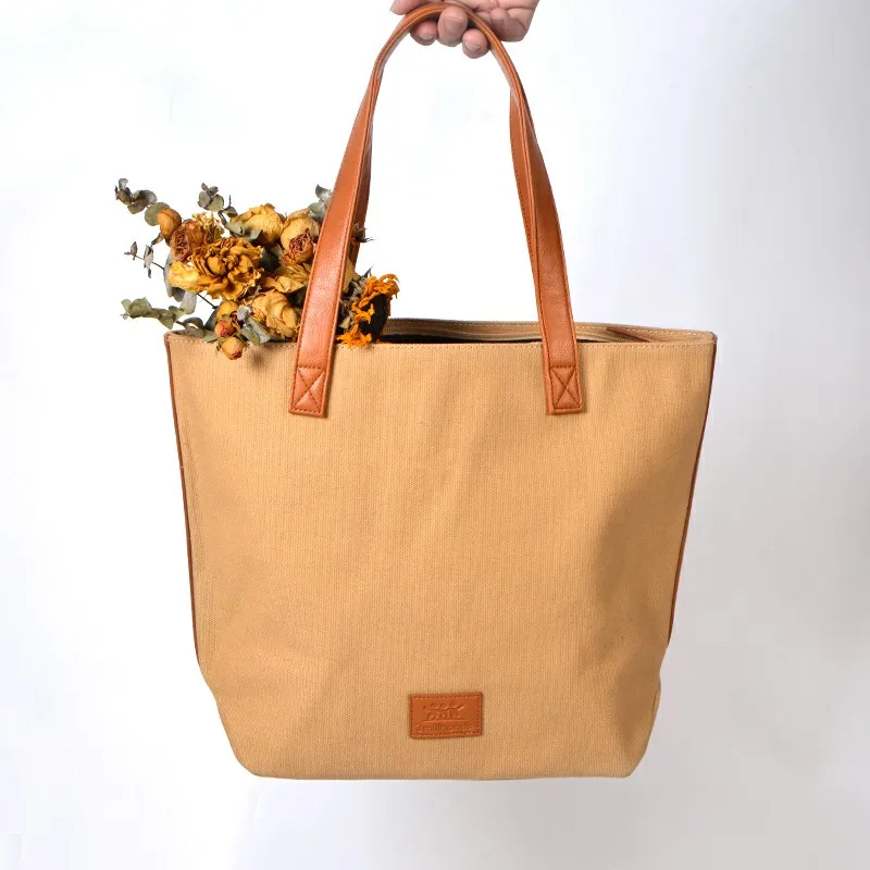 

Eco Shopping Bag Fashion Foldable Reusable Leather handle Tote Folding Pouch Convenient Large-capacity Khaki Storage Bags