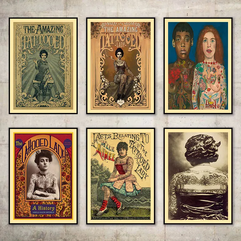 

Vintage Circus Poster Stunning Tattooed Lady Classic Canvas Painting Mural Poster Home Decor Gift