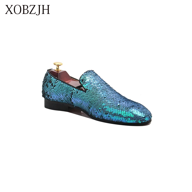 XOBZJH Man Shoes 2019 New Sequin Cloth Shoes Man'S Fashion Business Dress Suits Wedding Party Slip On Blue Shoes Big Size XOBZJH Man Shoes 2019 New Sequin Cloth Shoes Man'S Fashion Business Dress Suits Wedding Party Slip On Blue Shoes Big Size