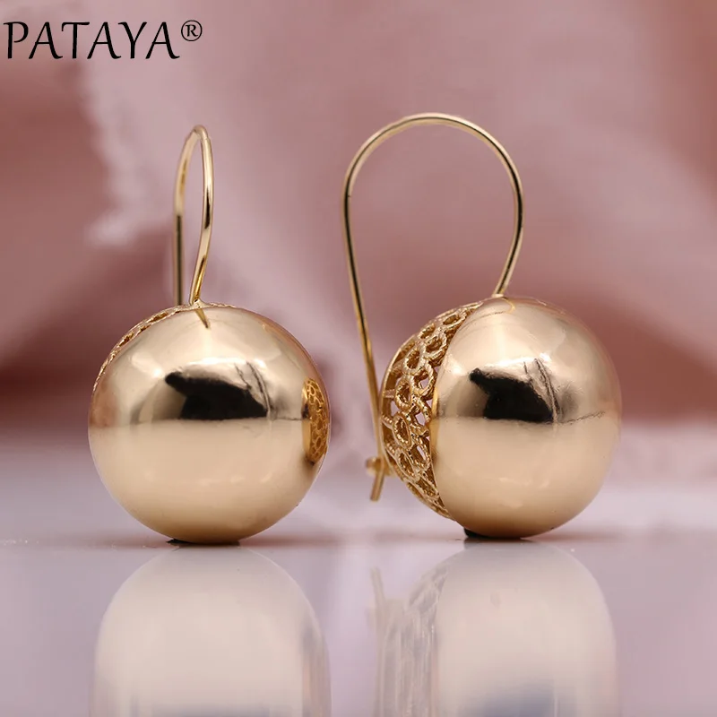 PATAYA новые большие сферические серьги 585 розовое золото полый длинные висячие серьги женские Уникальные Hyperbole модные ювелирные изделия