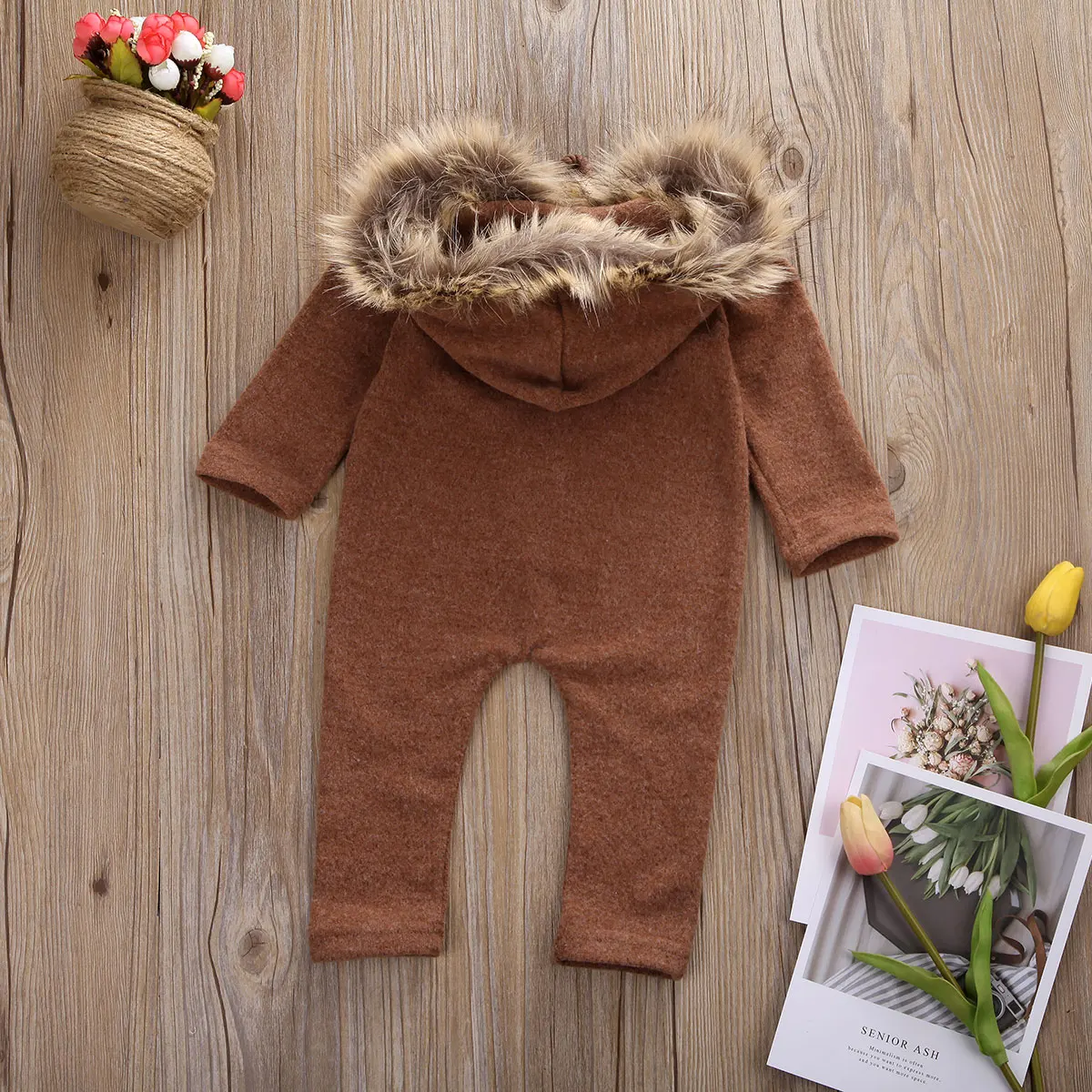 Newborn Baby Girl Boy Toddler Winter Clothes Hooded Romper Jumpsuit Warm Outfits