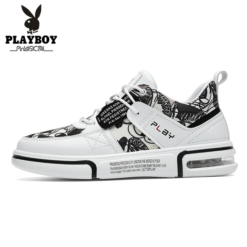 PLAYBOY новая спортивная обувь для мужчин Уличная дышащая беговая Обувь со шнуровкой стиль жизни Прогулочные кроссовки - Цвет: white black