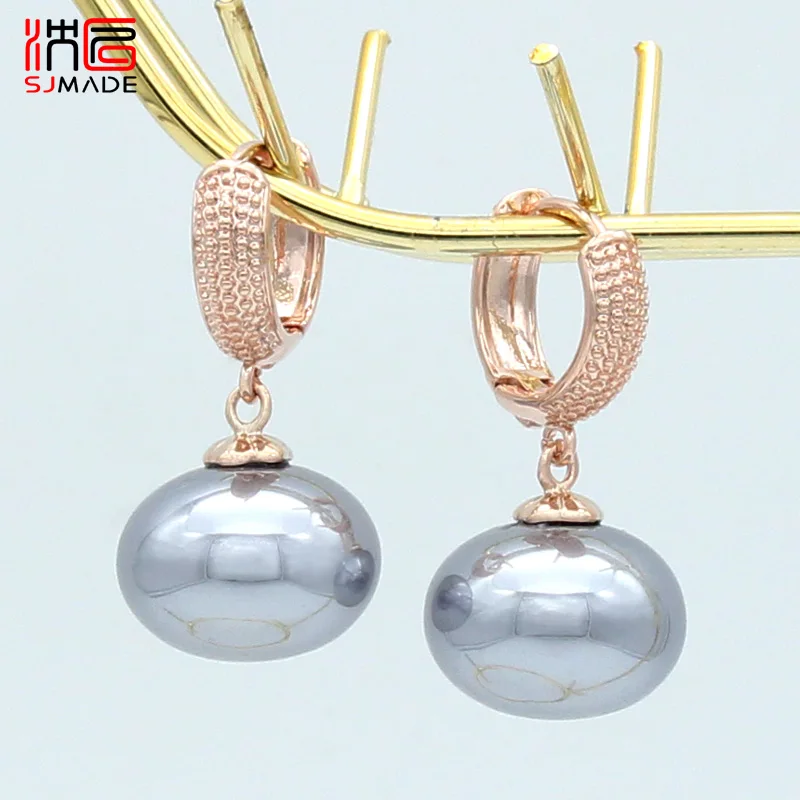 SJMADE Europe America Fashion Imitation Big Bread Pearl Dangle Earrings For Women Wedding Jewelry Vintage 585 Rose Gold Eardrop