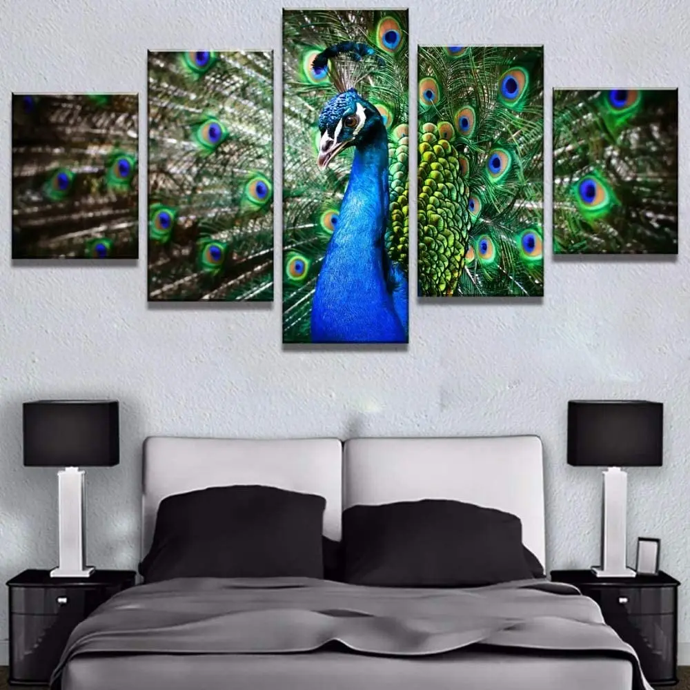 5 шт. Wall Art Холст Картина постер животного Павлин напоказ ВТИ хвост современный