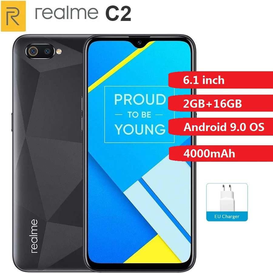 Realme C2 4G смартфон 6,1 дюймов Android 9,0 Helio P22 Восьмиядерный 13,0 МП+ 2,0 Мп задняя камера 4000 мАч Face ID мобильные телефоны