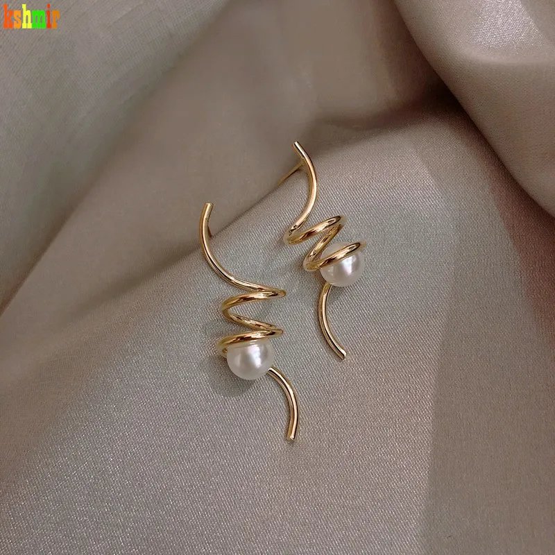 Earring Women Earrings Simple Geometric Design Unique Earrings Korean Gold Earrings Earclip Kshmir 2020 Spiral Wound Pearl A1750
