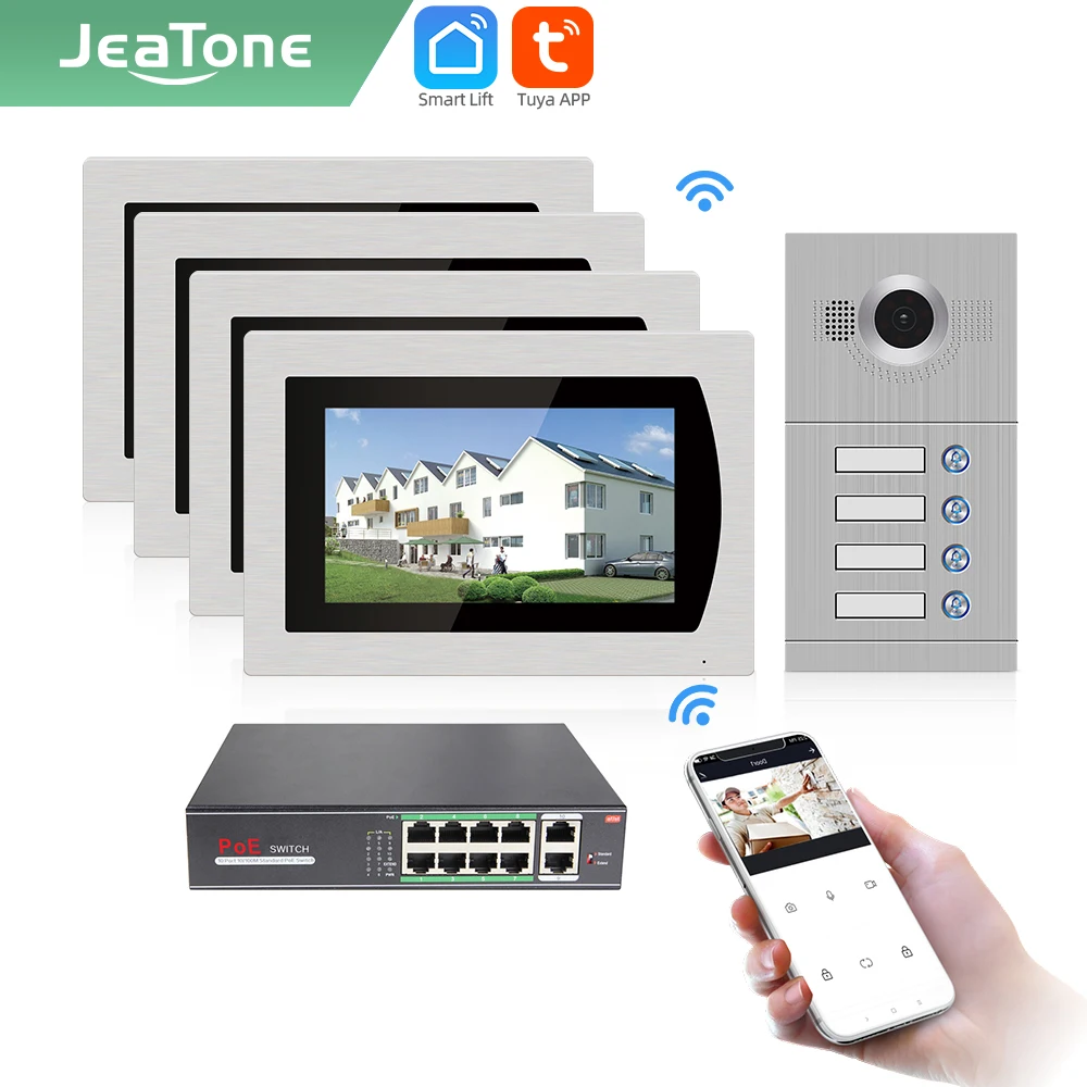Jeatone Tuya умный 7 дюймовый Wi Fi дверной видеодомофон для 4 х этажных квартир