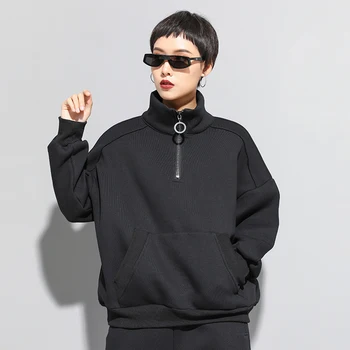 

2020 New Spring Autumn Casual Hooded Hoodies Women Pullovers Loose Fashion Fleece Black Sweatshirts Streetwear Oversize WH62