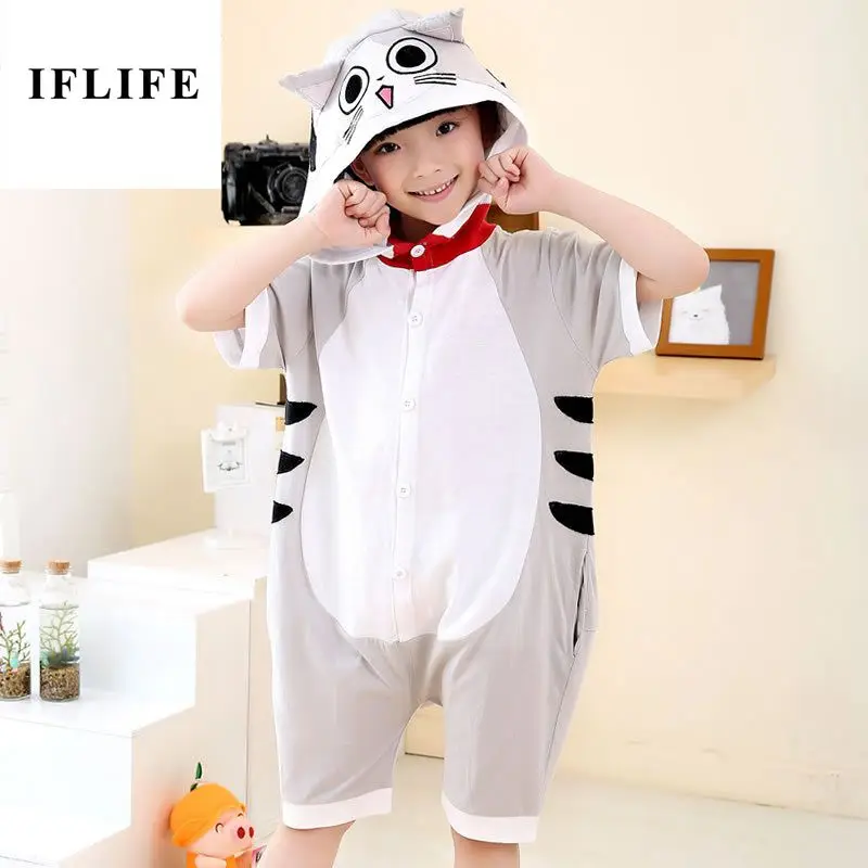 

Summer Kids Chis Cat Home Pajama Anime Costume Carton Animal Onesie For Boy Girl Cosplay Kigurumi Children Cotton Sleepwear