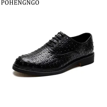 

Fashion Men Real Leather Oxford Rivet Shoes Formal Men Dress Pointed Toe Shoes designer Business Party Wedding Men Loafers
