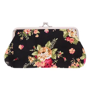 

Vintage Flower Wallet Lady Buckle Clutch Bag Rose Pattern Coin Purse for Woman