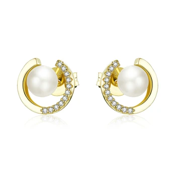 

925 Sterling Silver Pearl Jewelry Stud Earrings for Women Wedding Engagement Gold Color Fashion Jewelry Brincos TDF802