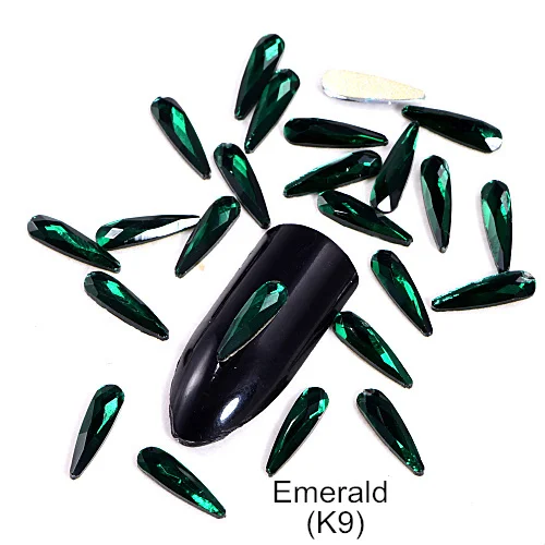 Emerald 20 шт./пакет K9 красочные каплевидные ногтей стразы Б ез исправлений стразы плоские с оборота с блестками 3D нейл-арта украшения Y3676 - Цвет: Emerald