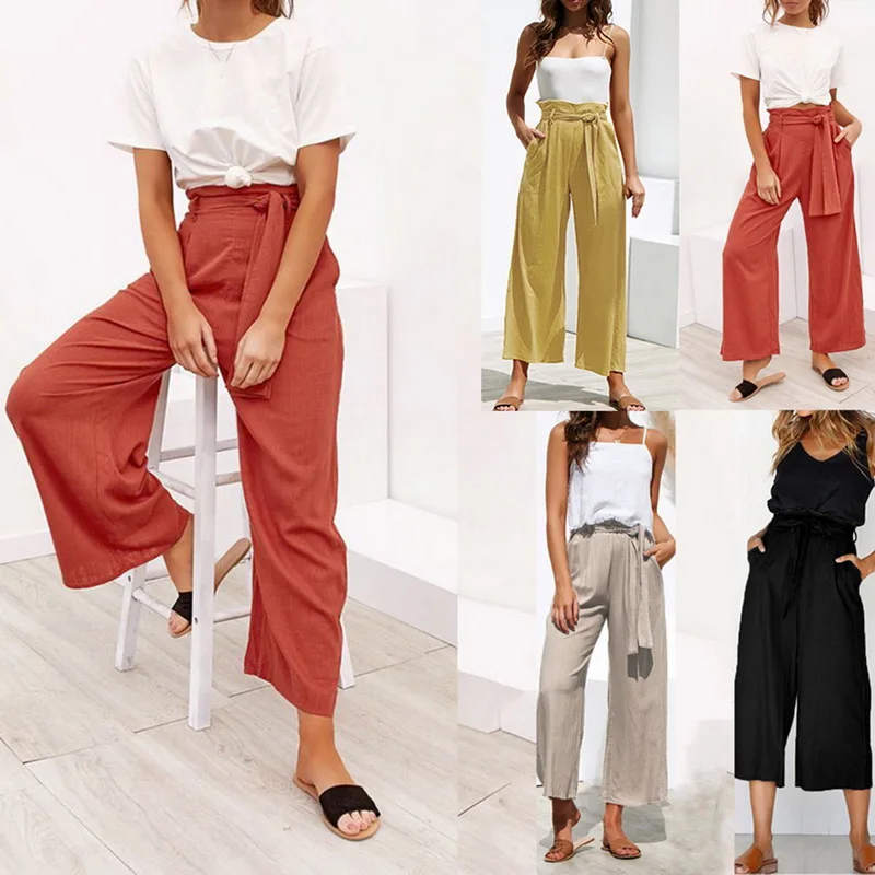 Women's Wide Leg Pants Cotton Linen 