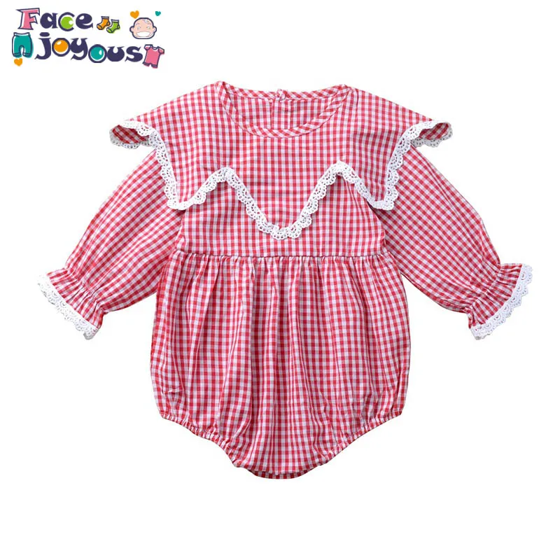 

New 2019 Baby Girls Romper Plaid Long Sleeve Infant Girl Solid Rompers Baby Lovely One-pieces Kids Girls Clothing Baby Romper
