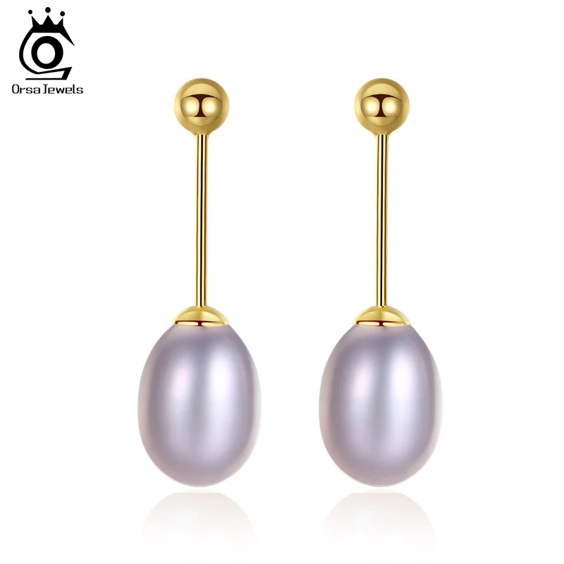 

ORSA JEWELS Solid 925 Sterling Silver Drop Earrings Women Fine Fresh Water Pearl 7 MM Long Fashion Party Female Jewelry PSE129