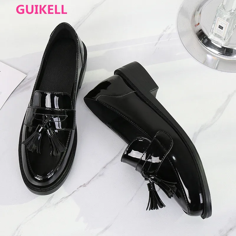 GUIKELL/женские туфли на низком каблуке с бахромой в стиле ретро Однотонные из