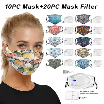 

10pc Windproof Foggy Haze Pm2.5 Mask All Kinds Of Flower Flash Beautiful Butterfly Prints With 20 Gasket Face Mask Filter
