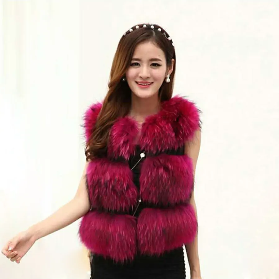 

Classic Fashion Short Genuine Raccoon Fur Vests Winter Coat Women Real Fur Coats Sleeveless Vest Womens Fur Gilets Waistcoats