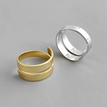 

925 Sterling Silver Double Winding Smooth Open Ring Geometric Gold Color Finger Ring For Women Jewelry Dropshipping S-R734