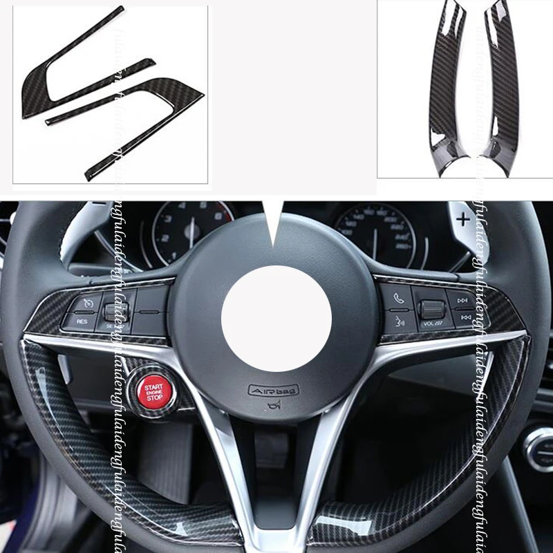 

For Alfa Romeo Giulia 2017-2020 Carbon fiber ABS Steering Wheel Button Frame Decor cover trim Moulding Car Accessories