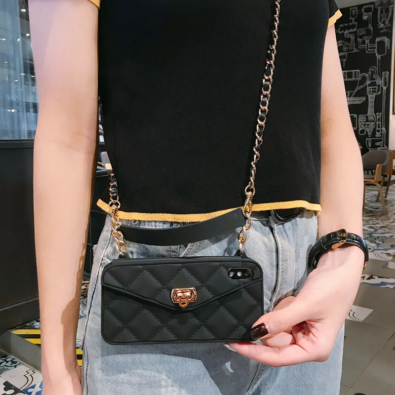 Fashion Crossbody Wallet Case Cover For iPhone 11 Pro XS MAX XR X 6s 8 7 Plus Case Card Slot Handbag Purse With Long Strap Chain Fashion Crossbody Wallet Case Cover For iPhone 11 Pro XS MAX XR X 6s 8 7 Plus Case Card Slot Handbag Purse With Long Strap Chain