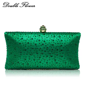

Double Flower Dazzling Multi Crystal Women Black Evening Bags Wedding Dinner Bridal Diamond Clutch Handbag Purse