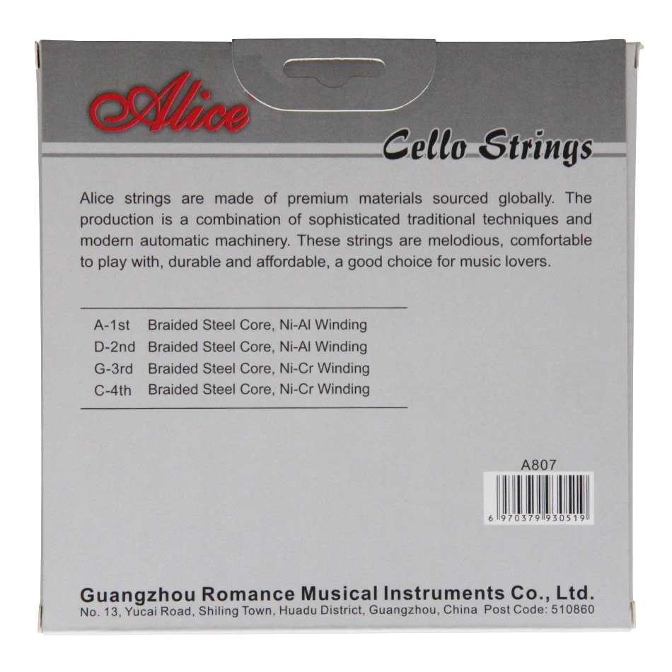 Alice A807 Cello Strings Braided Steel Core cello strings