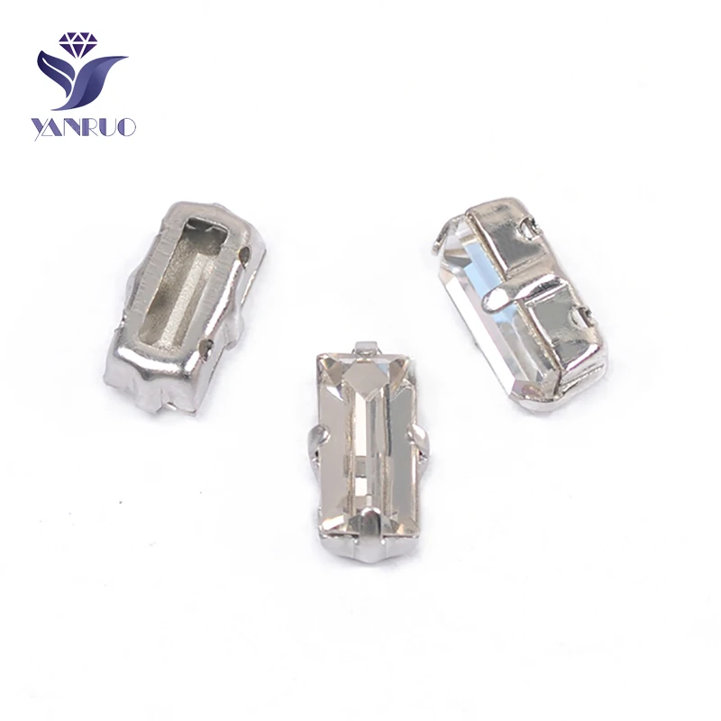 YANRUO 4501 All Sizes Crystal Clear Baguette Glass Stones Glitter Strass DIY Point Back Sewing Rhinestones On Clothes - Цвет: With Silver Claw