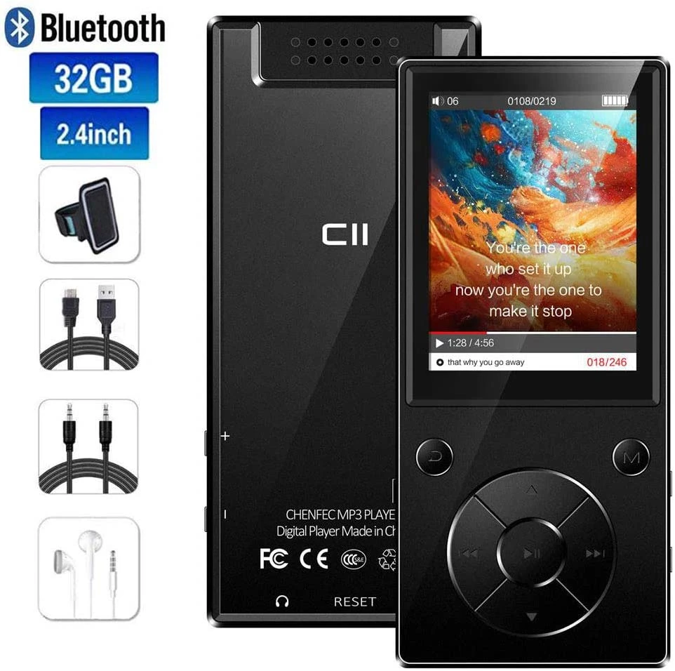 Bluetooth mp3 ruizu C11 music player built-in speaker with 2.4-inch TFT screen lossless sound player, support up to 128GB SD car zune mp3 player