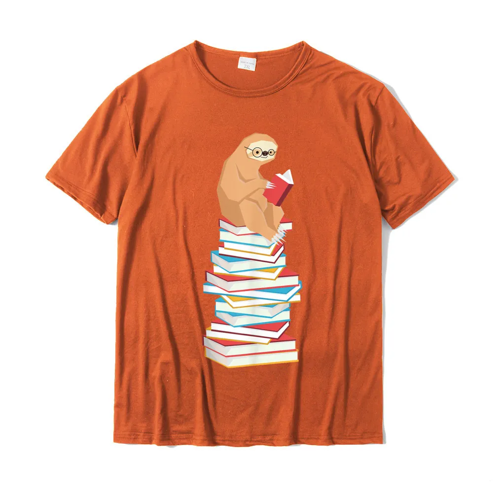 Hip hop Crewneck Top T-shirts Fall Tops T Shirt Short Sleeve Discount 100% Cotton Design Tops Tees Printed On Men Funny Sloth Book Reading School Teacher Student Nerdy T-Shirt__20288 orange