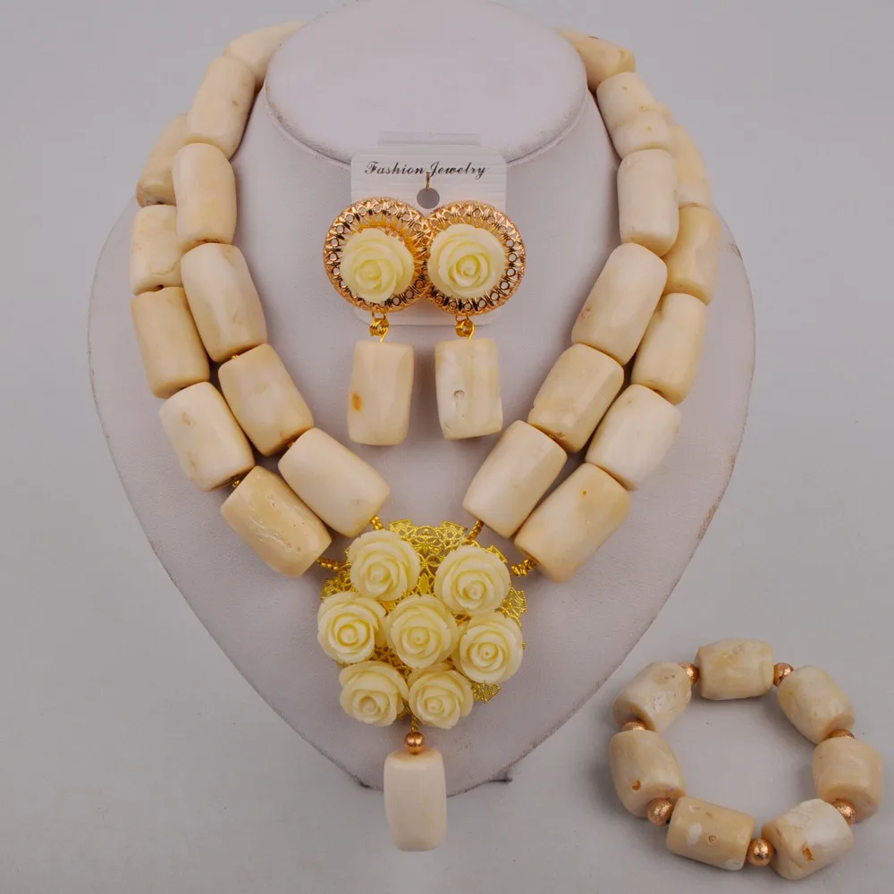 Tanio Kwiat biały naszyjnik biżuteria z korali zestaw ślub nigeryjski sklep