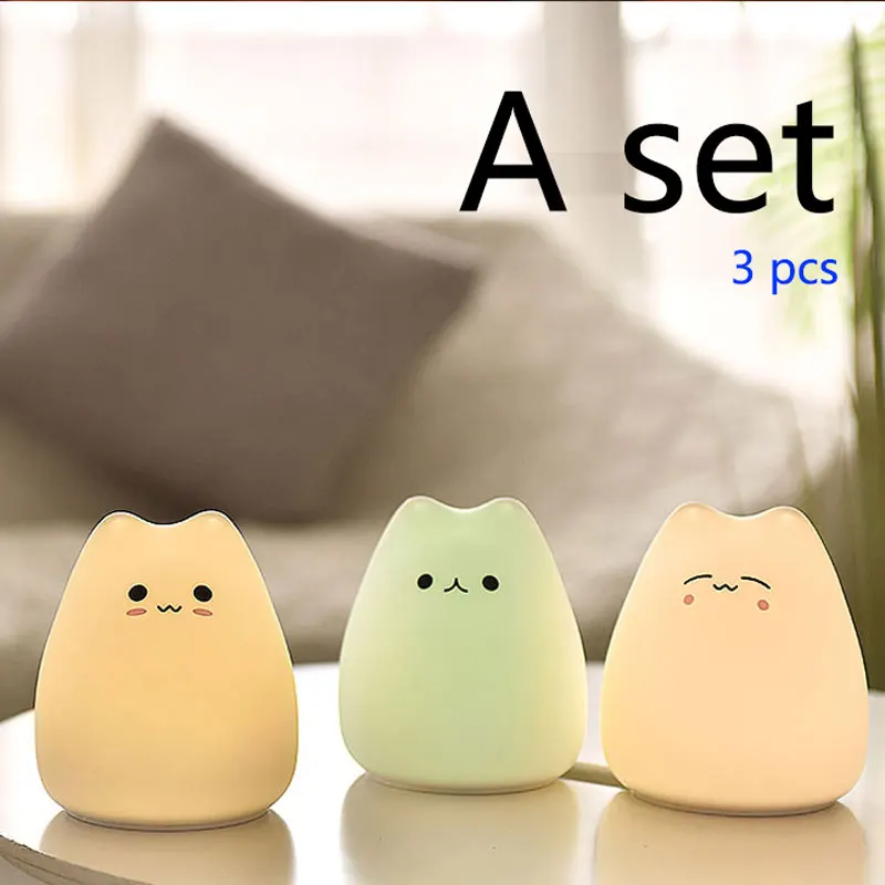  A set/3pcs LED sleep light cute cat Night lamp battery decorate desk dream 7 colourful holiday crea - 4000058081746