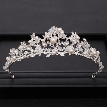 

AiliBride Pearl Crystal Silver color Princess Tiara and Crown Wedding Hair ornaments Bridal Headpiece Women Party Hair Jewelry
