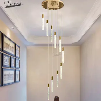 

Modern LED Luxury Crystal Strip Lamp Villa Hotel Loft Duplex Chandelier Dining Room Staircase Lights Decor Nordic Light Fixtures